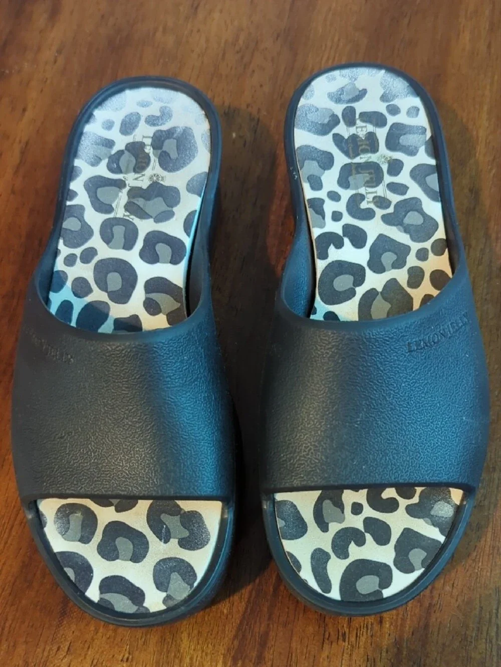 Lemon Jelly Platform‎ Slides Sandals Waterproof Leopard Black size 7.5